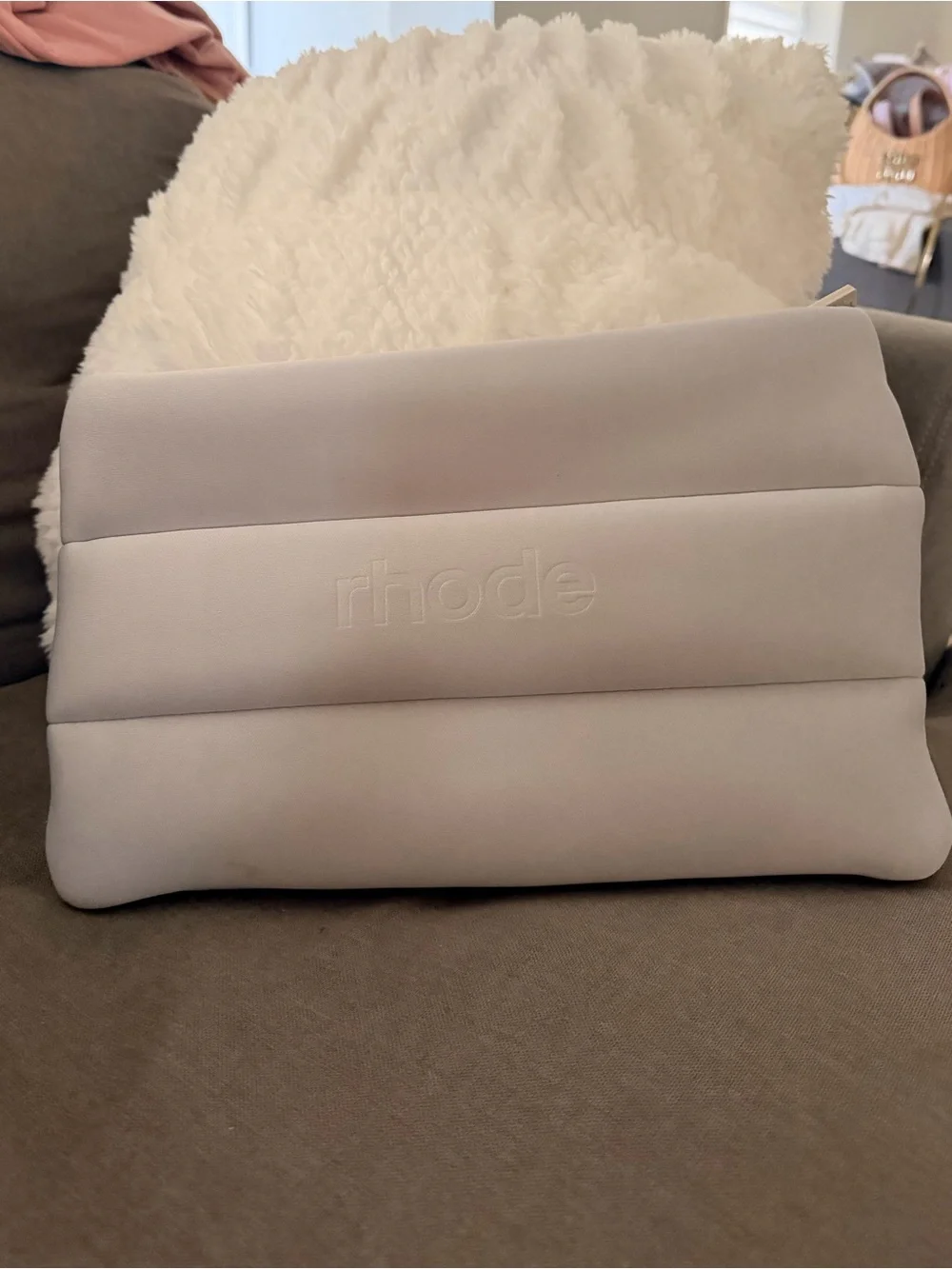 RHODE Light Gray Quilted Plush Cosmetic Pouch
